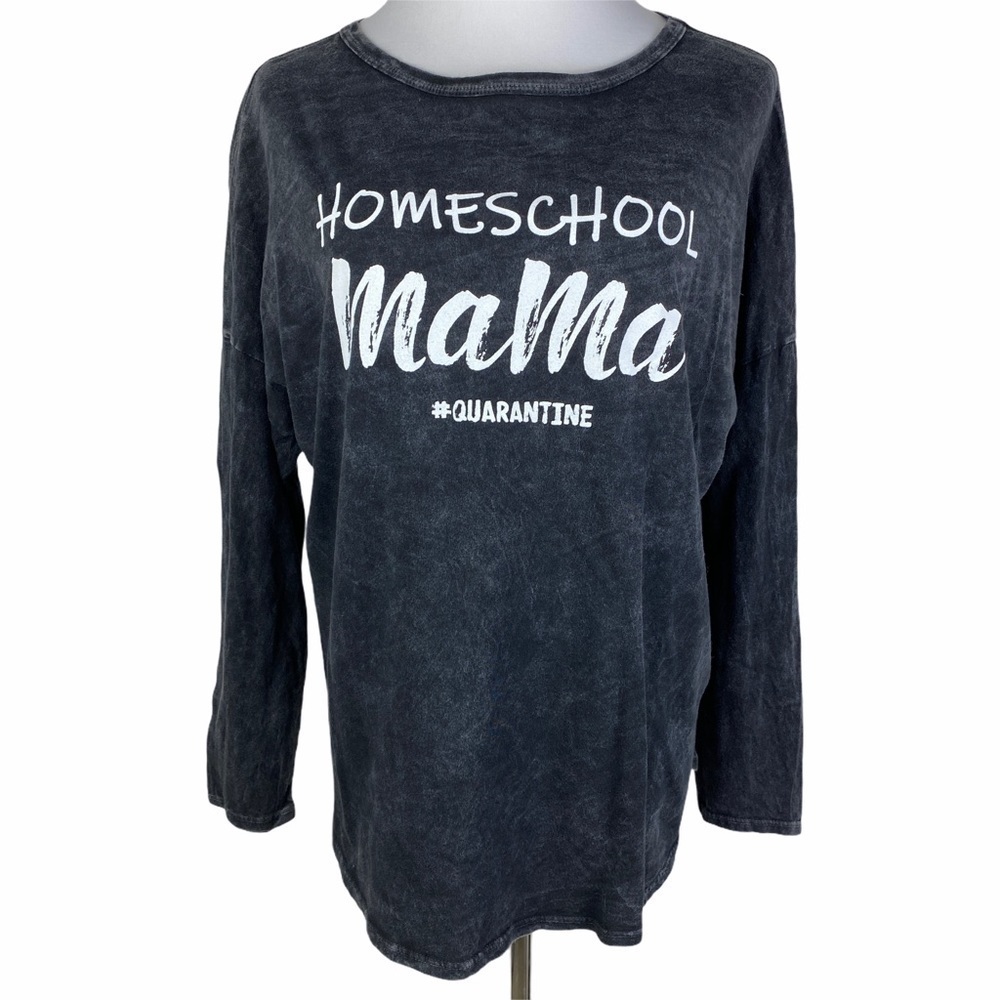 Unwritten Black Bleached Long Drop Sleeve Distressed Graphic Tee Women's L or XL